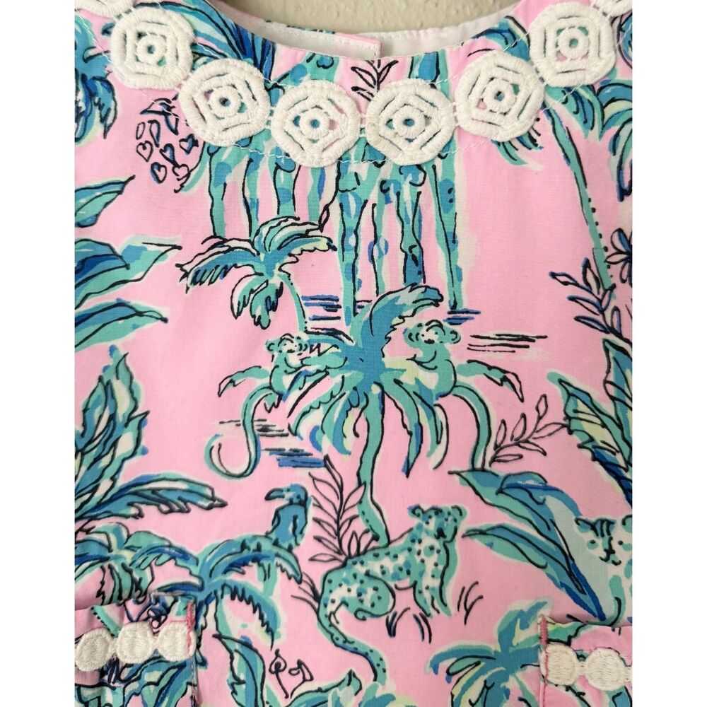 Lilly Pulitzer 3-6m Girls Tropical Print Sleeveless Shift Dress in Pink & Aqua - Picture 4 of 5